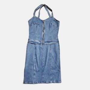 Vintage GIV Front Zip Bustier Mini Denim Dress Sleeveless XL‎ Retro Clubwear Y2K
